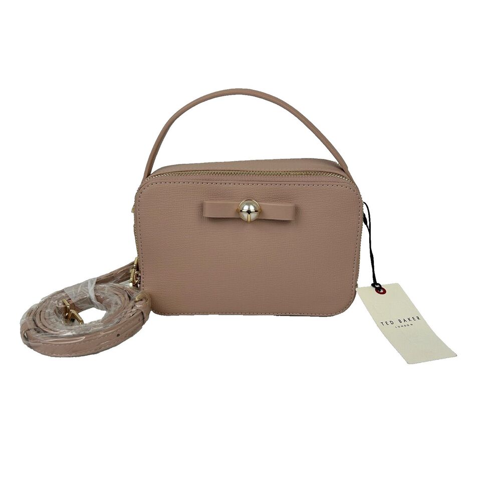 NWT Ted Baker Teena Top Handle Crossbody Bag Double Zip Pink Pearl Bow Handbag